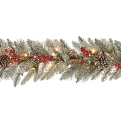 Online National Tree Company 9 ft. Pre-Lit Snowy Bristle Berry Garland with Clear Lights