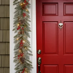 Online National Tree Company 9 ft. Pre-Lit Snowy Bristle Berry Garland with Clear Lights