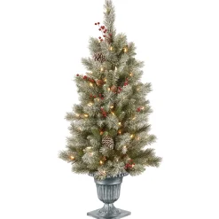 Discount National Tree Company 4 ft. Pre-Lit Snowy Bristle Berry Tree with Clear Lights