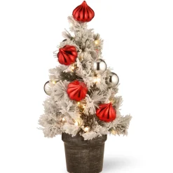 New National Tree Company 2 ft. Pre-Lit Snowy Bristle Pine Tree with LED Lights