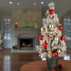 New National Tree Company 2 ft. Pre-Lit Snowy Bristle Pine Tree with LED Lights
