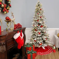 Clearance National Tree Company 7 ft. Pre-Lit Snowy Calton Pine Tree with LED Lights