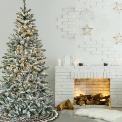 Discount National Tree Company 6.5 ft. Pre-Lit Snowy Chatham Slim Tree with Warm White LED Lights