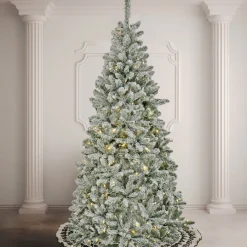 Outlet National Tree Company 9 ft. Pre-Lit Snowy Chatham Slim Tree with PowerConnect Dual Colored LED Lights