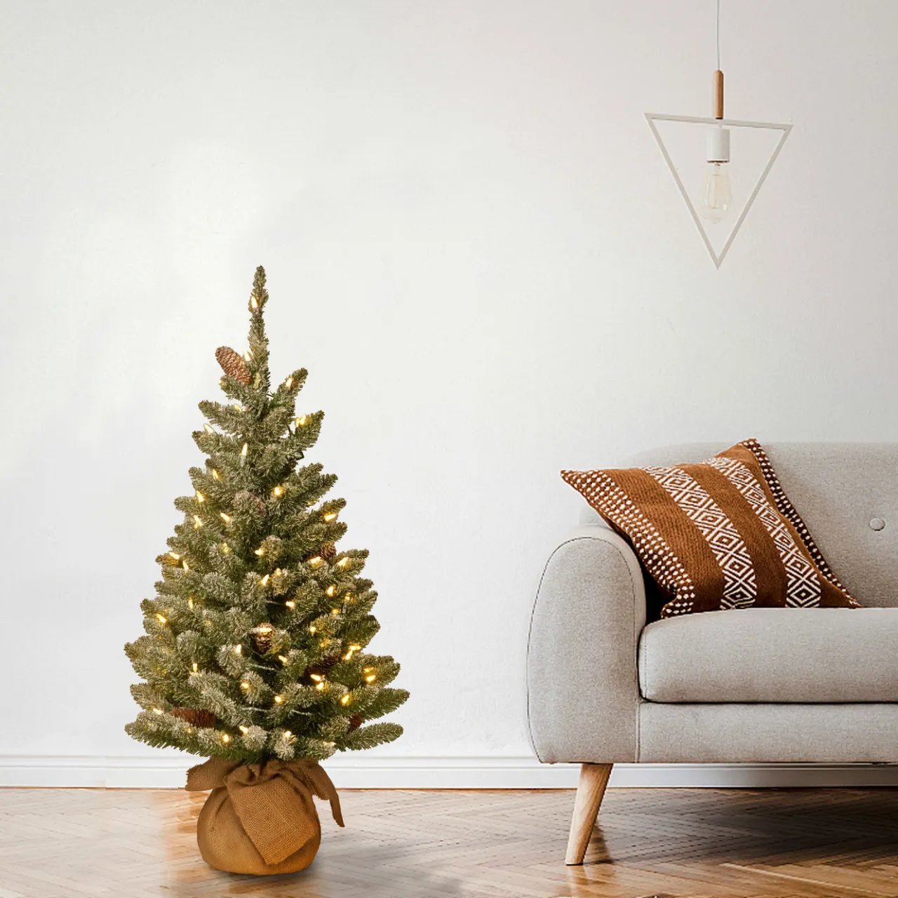New National Tree Company 3 ft. Pre-Lit Snowy Concolor Fir Tree with LED Lights