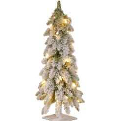 Outlet National Tree Company 2 ft. Pre-Lit Snowy Downswept Forest Tree with Clear Lights