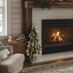 Outlet National Tree Company 2 ft. Pre-Lit Snowy Downswept Forest Tree with Clear Lights