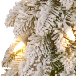 National Tree Company 5 ft. Pre-Lit Snowy Downswept Forest Slim Tree with Clear Lights