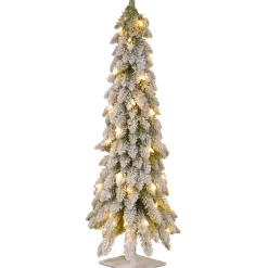 Outlet National Tree Company 4 ft. Pre-Lit Snowy Downswept Forest Tree with Clear Lights