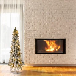 Outlet National Tree Company 4 ft. Pre-Lit Snowy Downswept Forest Tree with Clear Lights