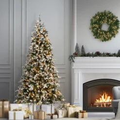 Online National Tree Company 7.5 ft. Pre-Lit Snowy Everest Fir Medium Tree with Clear Lights