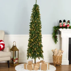 Clearance National Tree Company 6.5 ft. Pre-Lit Snowy Grand Alpine Pencil Slim Tree with Clear Lights