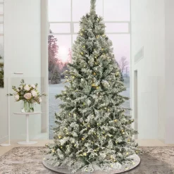 Sale National Tree Company 9 ft. Pre-Lit Snowy Harwich Hinged Tree with PowerConnect Warm White LED Lights