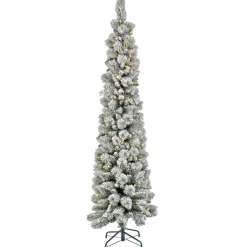 Sale National Tree Company 7 ft. Pre-Lit Snowy Methow Pencil Slim Tree with LED Lights