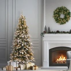 Clearance National Tree Company 7.5 ft. Pre-Lit Snowy Mountain Pine Slim Tree with Clear Lights