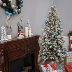 Clearance National Tree Company 7.5 ft. Pre-Lit Snowy Mountain Pine Slim Tree with Clear Lights