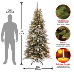 Clearance National Tree Company 7.5 ft. Pre-Lit Snowy Mountain Pine Slim Tree with Clear Lights