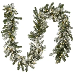 New National Tree Company 9 ft. Pre-Lit Snowy Sheffield Spruce Garland with LED Lights