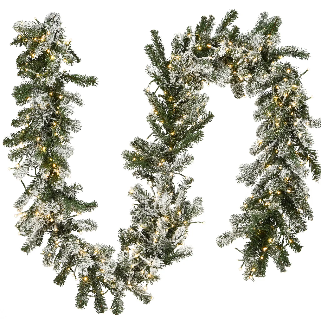 New National Tree Company 9 ft. Pre-Lit Snowy Sheffield Spruce Garland with LED Lights