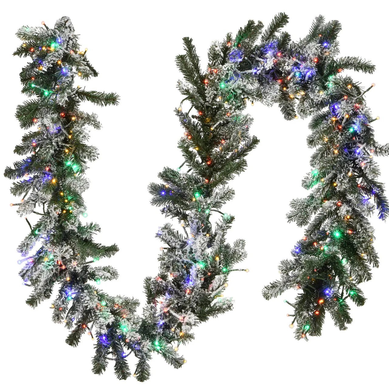 New National Tree Company 9 ft. Pre-Lit Snowy Sheffield Spruce Garland with LED Lights
