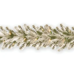 Hot National Tree Company 9 ft. Pre-Lit Snowy Sheffield Spruce Garland with Clear Lights