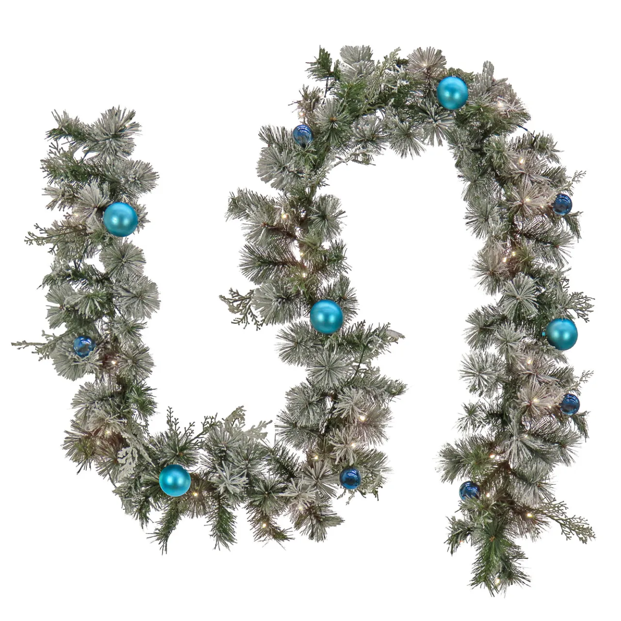 Online National Tree Company 9 ft. Pre-Lit Snowy Tinkham Pine Garland with LED Lights