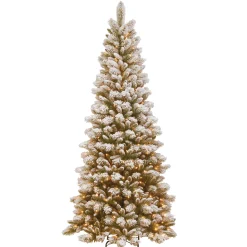 New National Tree Company 7.5 ft. Pre-Lit Snowy Westwood Pine Slim Tree with Clear Lights