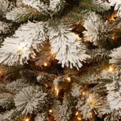 New National Tree Company 7.5 ft. Pre-Lit Snowy Westwood Pine Slim Tree with Clear Lights