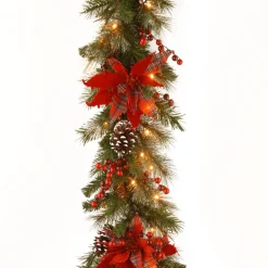 National Tree Company 9 ft. Pre-Lit Tartan Plaid Garland with Warm White LED Lights