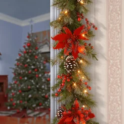 National Tree Company 9 ft. Pre-Lit Tartan Plaid Garland with Warm White LED Lights