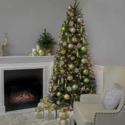 National Tree Company 9 ft. Pre-Lit Tiffany Fir Slim Tree with Clear Lights - PE Branch Tips