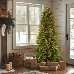 New National Tree Company 6.5 ft. Pre-Lit Tiffany Fir Slim Tree with Clear Lights PE Branch Tips