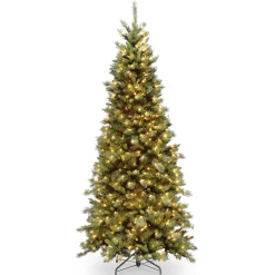 Hot National Tree Company 6.5 ft. Pre-Lit Tiffany Fir Slim Tree with Clear Lights PVC Branch Tips