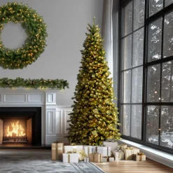 Clearance National Tree Company 10 ft. Pre-Lit Tiffany Fir Slim Tree with Clear Lights