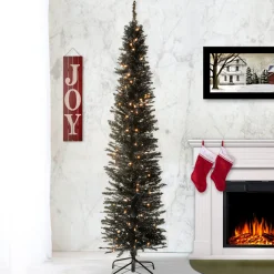 National Tree Company 7 ft. Pre-Lit Tinsel Collection Black Tree with Clear Lights