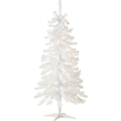 National Tree Company 4 ft. Pre-Lit Tinsel Collection White Iridescent Tree with Clear Lights