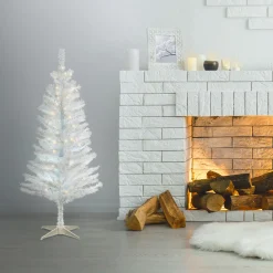 National Tree Company 4 ft. Pre-Lit Tinsel Collection White Iridescent Tree with Clear Lights