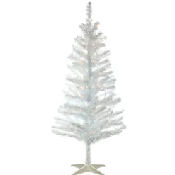National Tree Company 4 ft. Pre-Lit Tinsel Collection White Iridescent Tree with Clear Lights