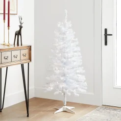 National Tree Company 4 ft. Pre-Lit Tinsel Collection White Iridescent Tree with Clear Lights