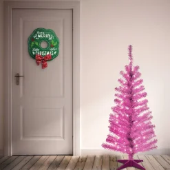 Sale National Tree Company 4 ft. Pre-Lit Tinsel Collection Pink Tree with Clear Lights