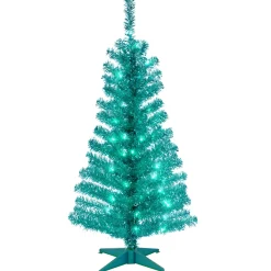 Best National Tree Company 4 ft. Pre-Lit Tinsel Collection Turquoise Tree with Clear Lights