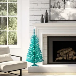 Best National Tree Company 4 ft. Pre-Lit Tinsel Collection Turquoise Tree with Clear Lights
