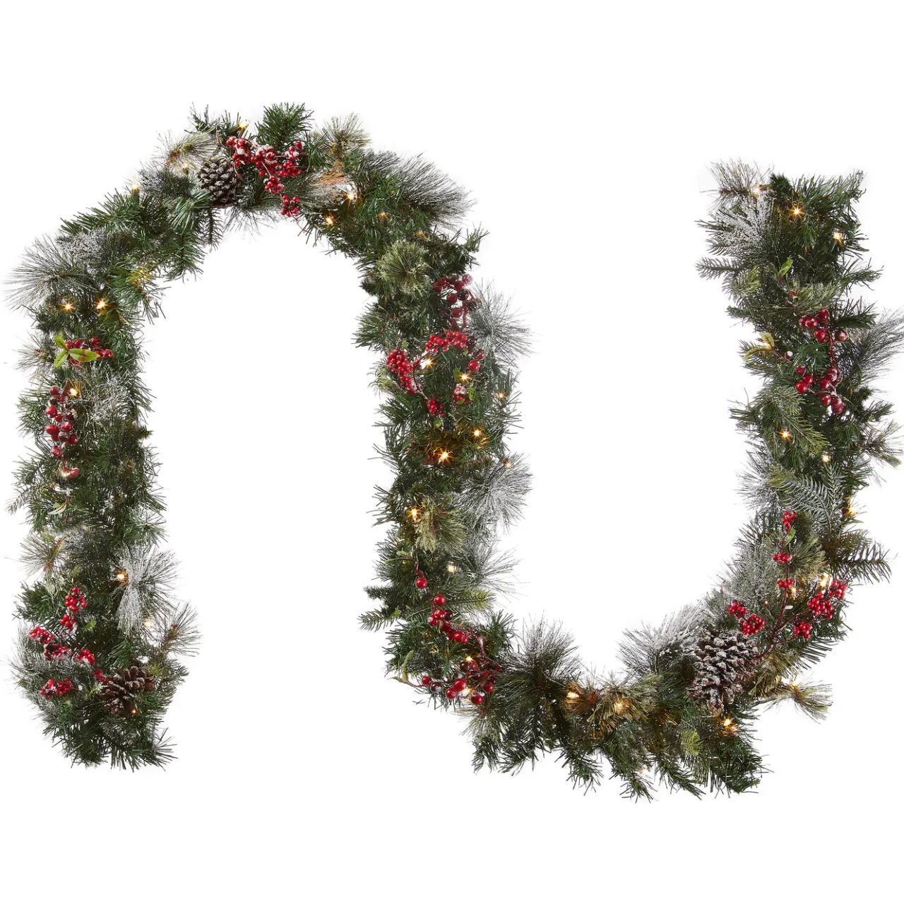 Hot National Tree Company 9 ft. Pre-Lit Wintry Berry Garland with Clear Lights, Plug-In