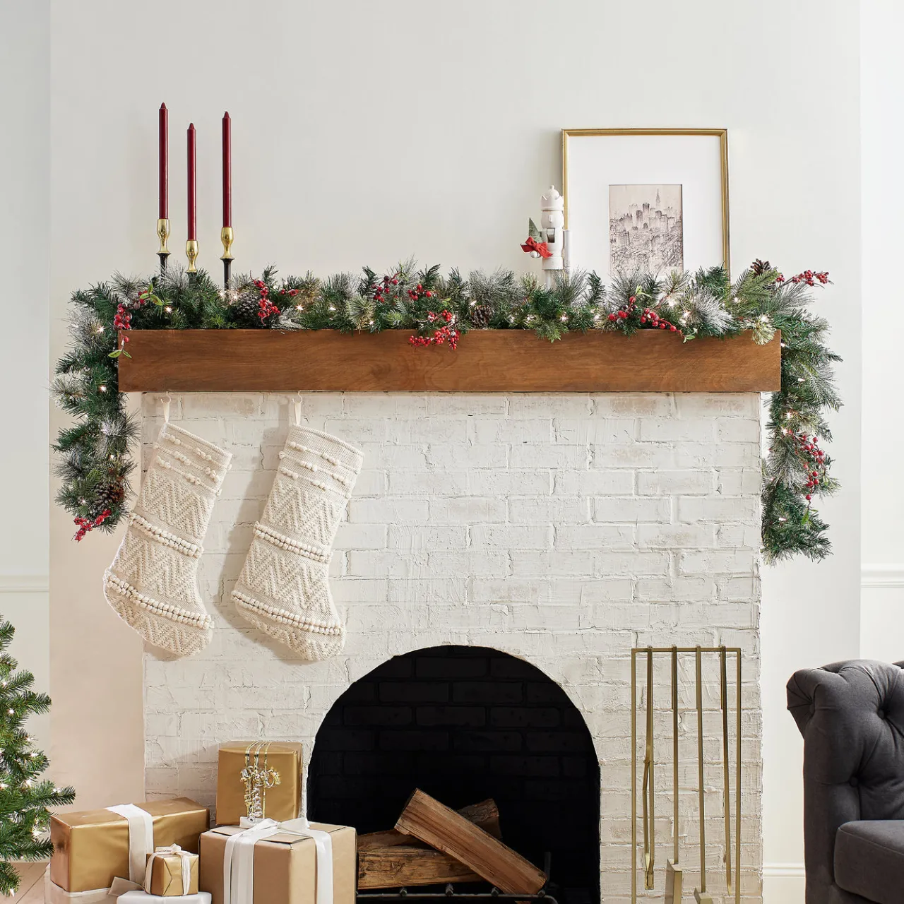 Hot National Tree Company 9 ft. Pre-Lit Wintry Berry Garland with Clear Lights, Plug-In
