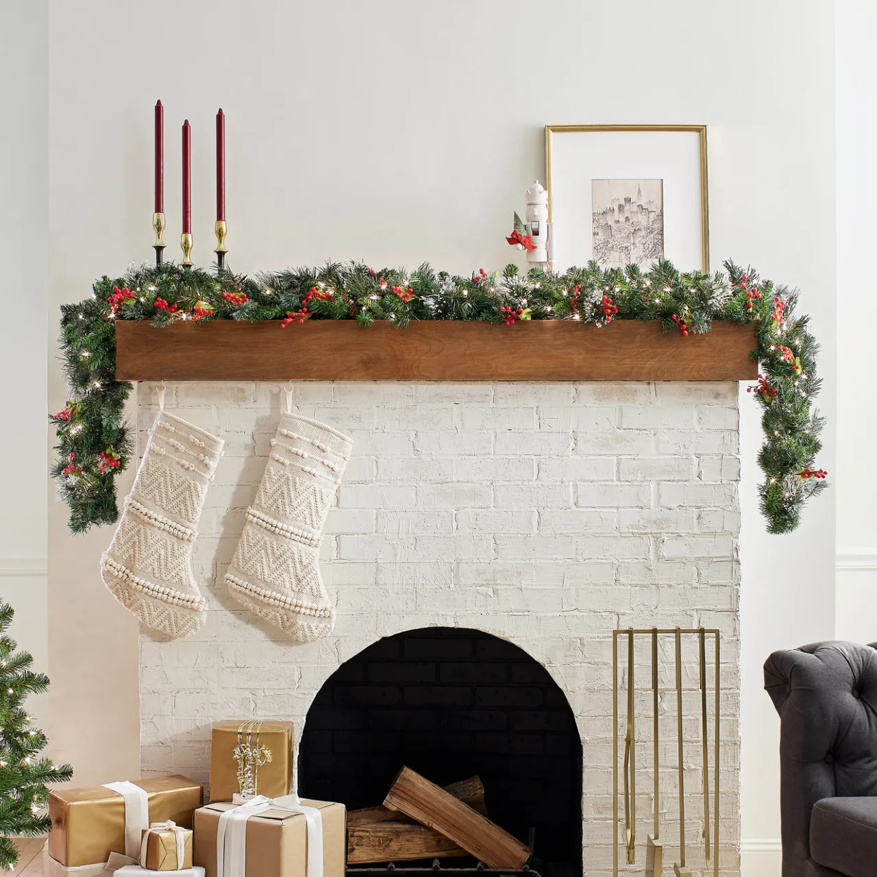 Clearance National Tree Company 9 ft. Pre-Lit Wintry Pine Garland with Clear Lights, Plug-In