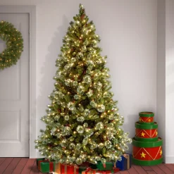 Sale National Tree Company 7.5 ft. Pre-Lit Wintry Pine Medium Tree with Clear Lights