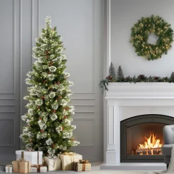 New National Tree Company 7.5 ft. Pre-Lit Wintry Pine Slim Tree with Clear Lights