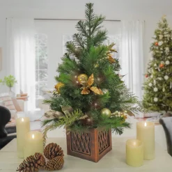 Clearance National Tree Company 3 ft. Pre-Lit Yuletide Glam Tree with Warm White LED Lights