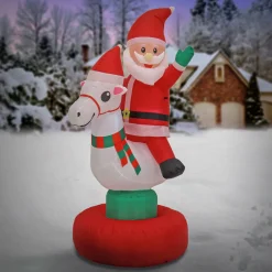 Discount National Tree Company 6 ft. Red Inflatable Blow Up Santa on Horse
