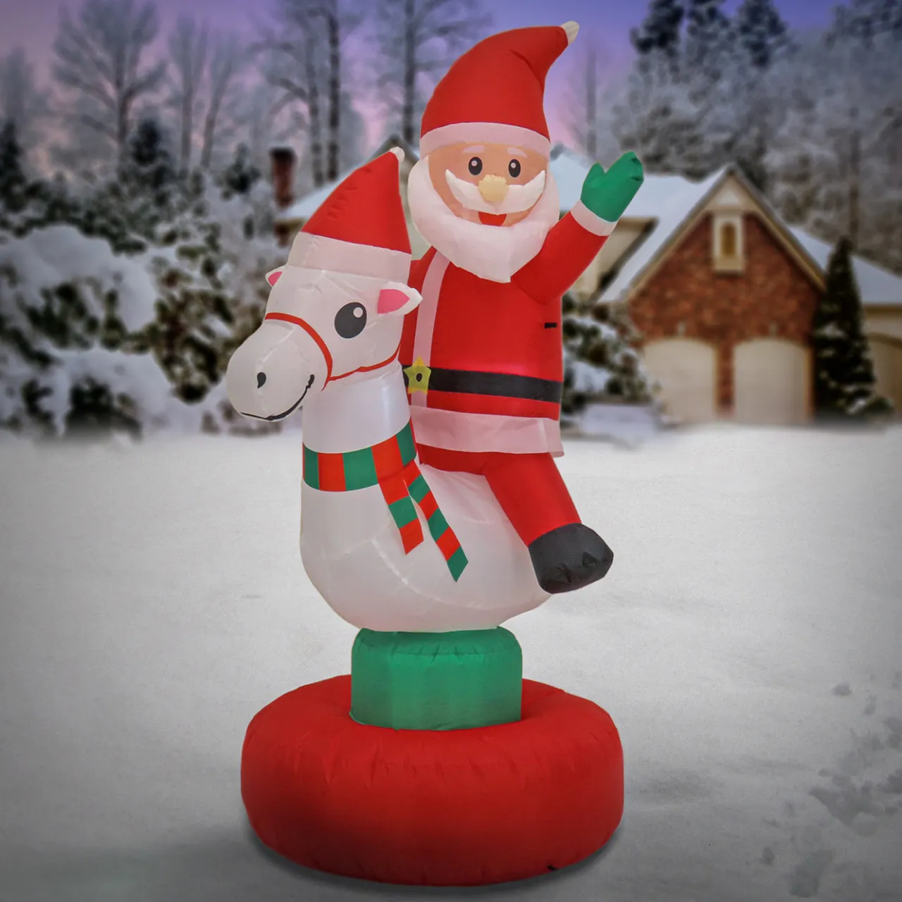 Discount National Tree Company 6 ft. Red Inflatable Blow Up Santa on Horse